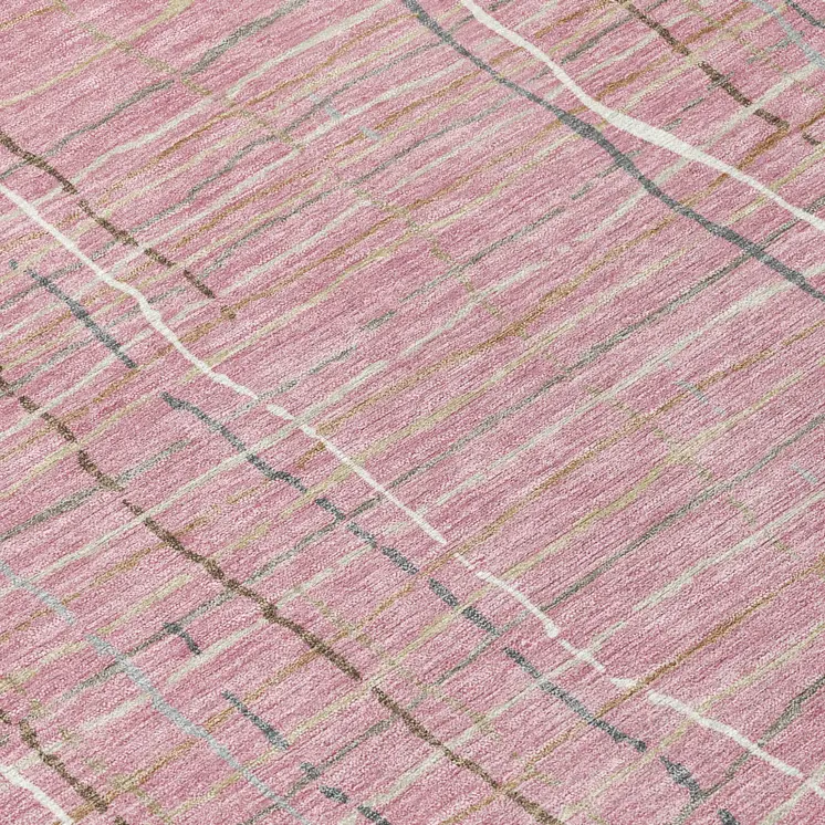 8' Pink Ivory And Gray Round Striped Washable Indoor Outdoor Area Rug
