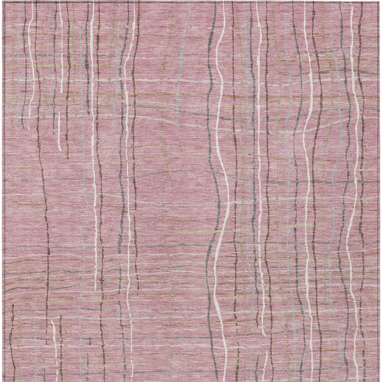 9' X 12' Pink Ivory And Gray Striped Washable Indoor Outdoor Area Rug