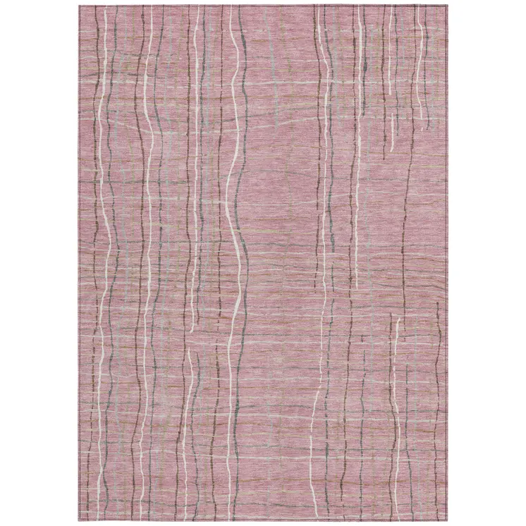 10' X 14' Pink Ivory And Gray Striped Washable Indoor Outdoor Area Rug
