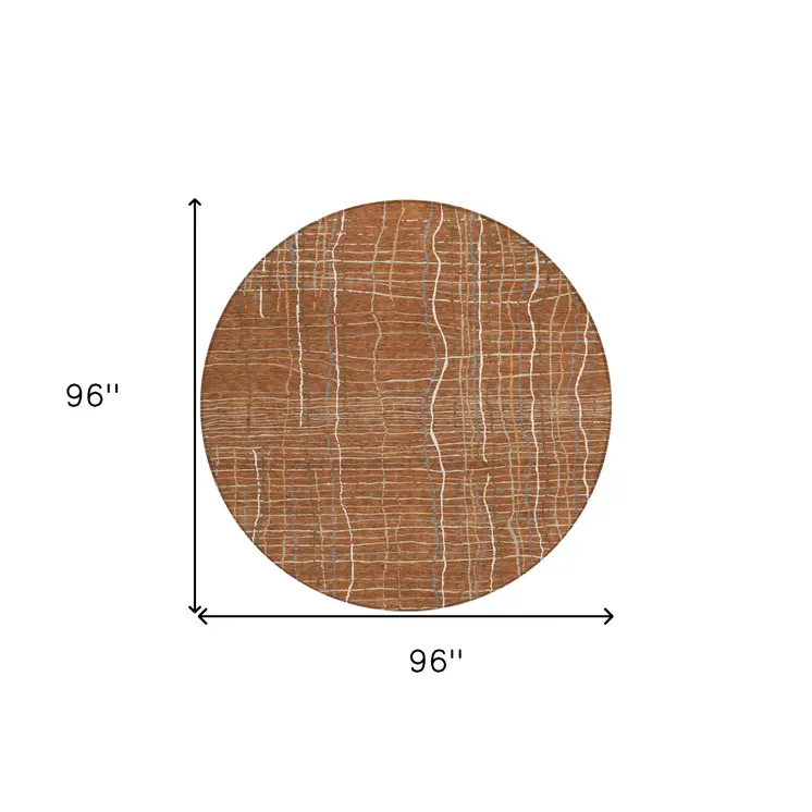 8' Brown Copper And Gray Round Striped Washable Indoor Outdoor Area Rug