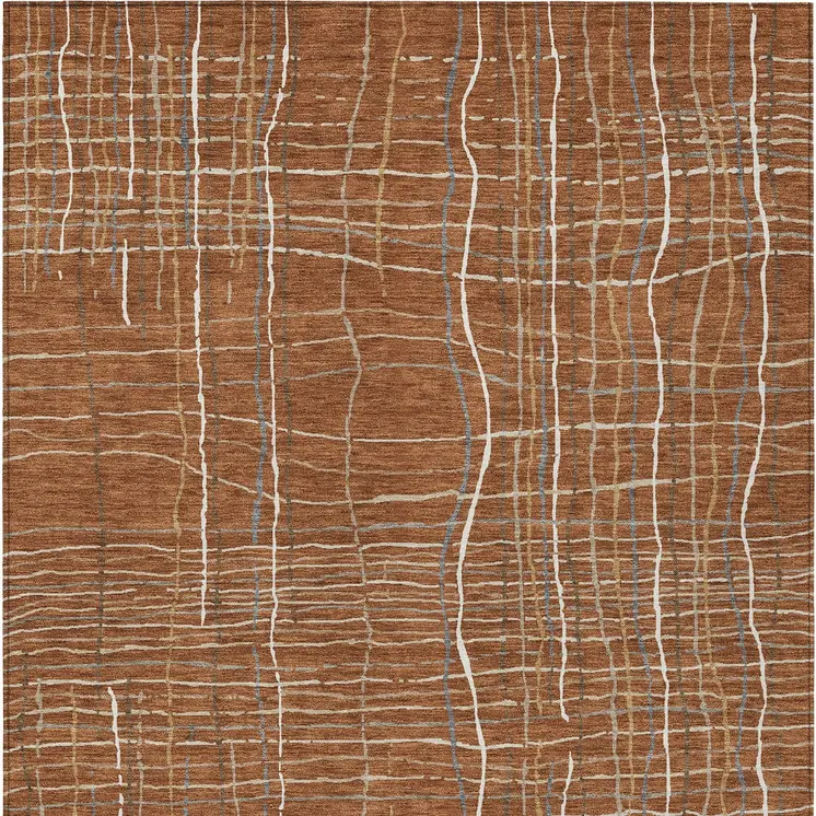 9' X 12' Brown Copper And Gray Striped Washable Indoor Outdoor Area Rug