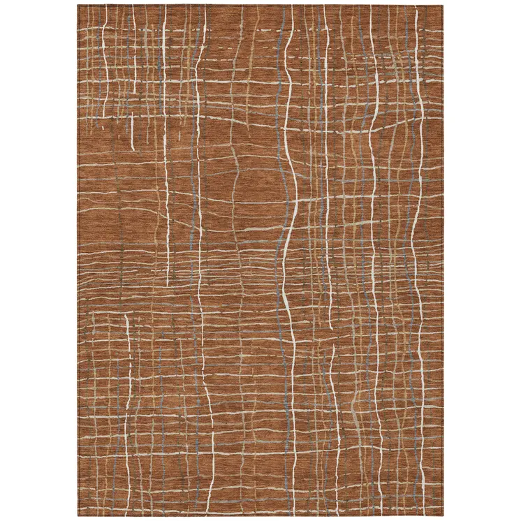 9' X 12' Brown Copper And Gray Striped Washable Indoor Outdoor Area Rug