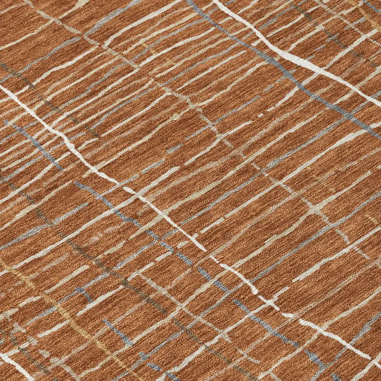 9' X 12' Brown Copper And Gray Striped Washable Indoor Outdoor Area Rug