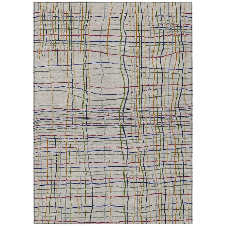 3' X 5' Ivory Pink And Copper Striped Washable Indoor Outdoor Area Rug