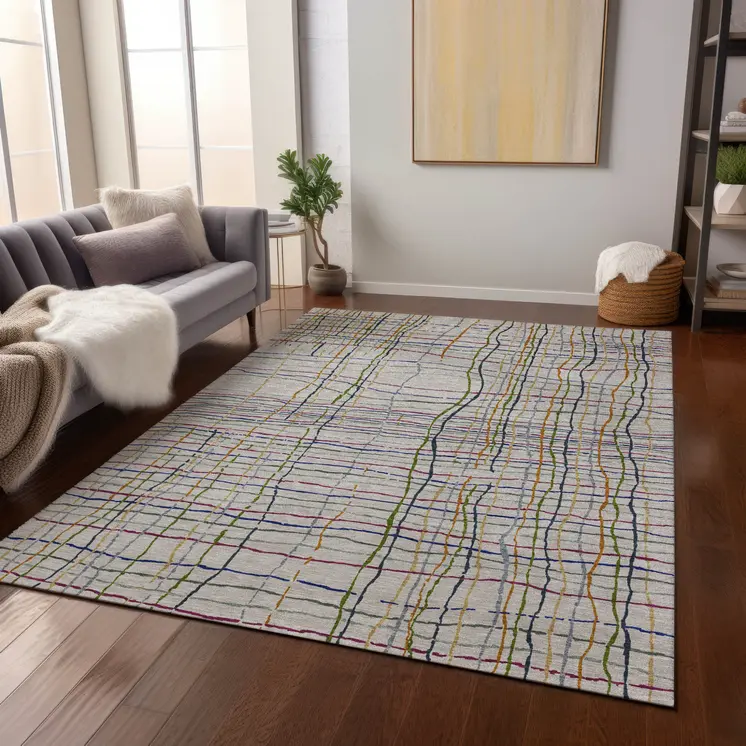 3' X 5' Ivory Pink And Copper Striped Washable Indoor Outdoor Area Rug