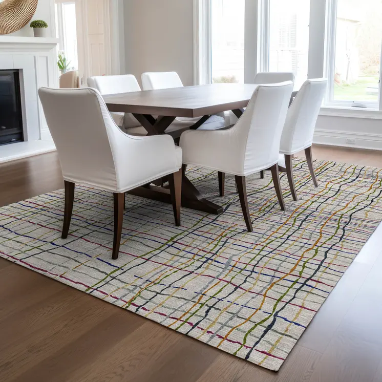 3' X 5' Ivory Pink And Copper Striped Washable Indoor Outdoor Area Rug
