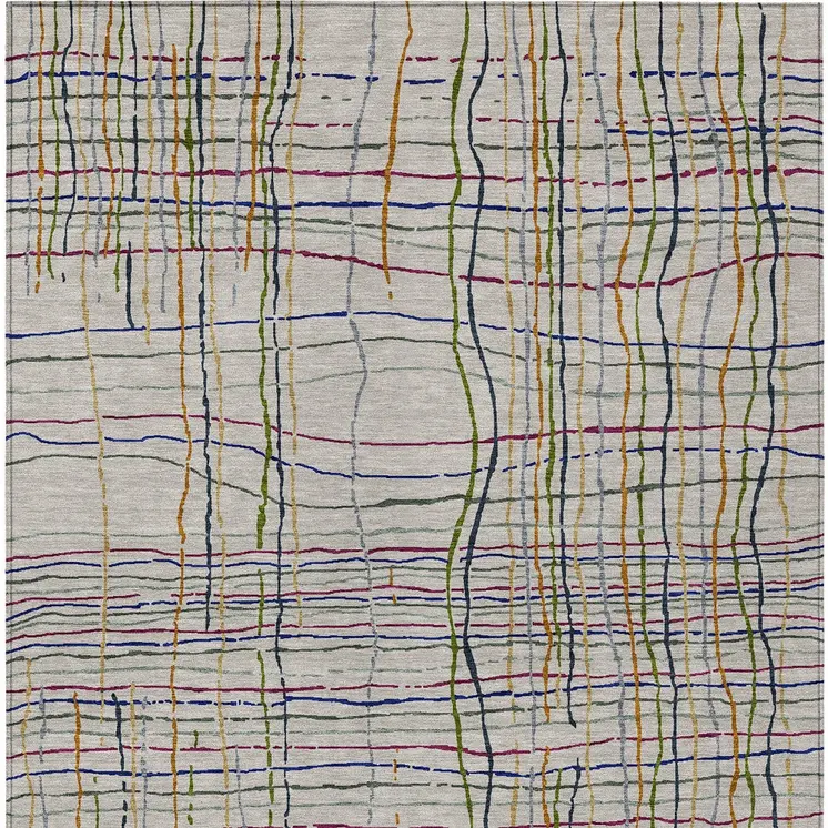 8' X 10' Ivory Pink And Copper Striped Washable Indoor Outdoor Area Rug