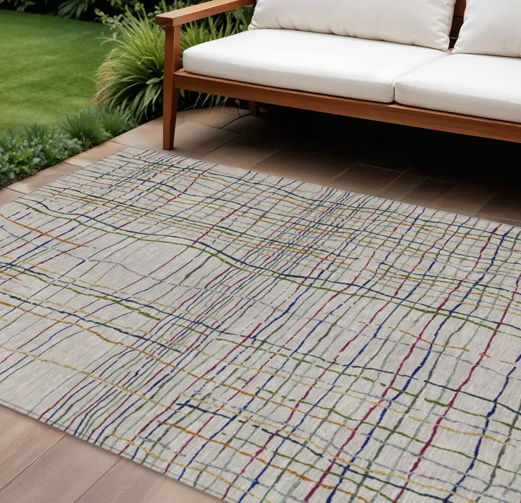 10' X 14' Ivory Pink And Copper Striped Washable Indoor Outdoor Area Rug