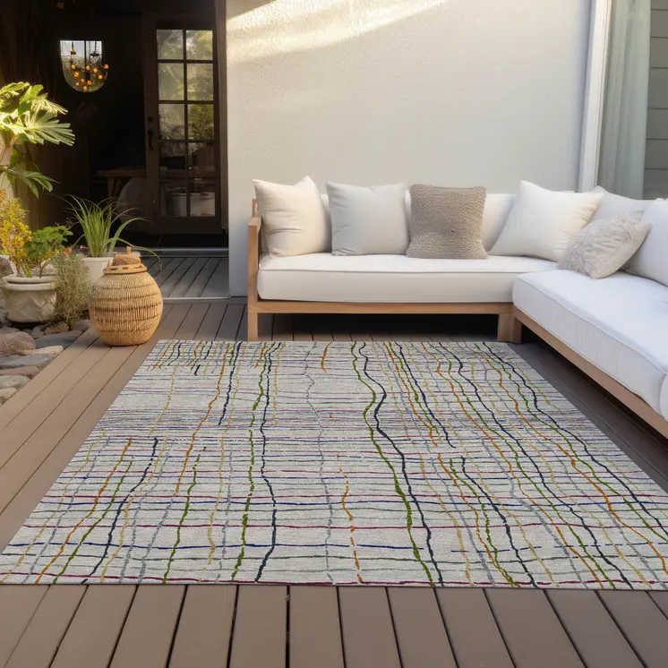 10' X 14' Ivory Pink And Copper Striped Washable Indoor Outdoor Area Rug