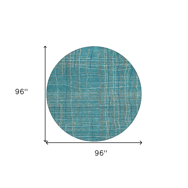 8' Teal Blue Gray And Brown Round Striped Washable Indoor Outdoor Area Rug