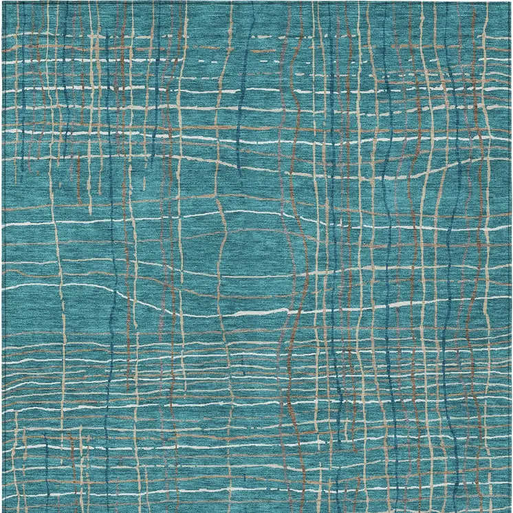 9' X 12' Teal Blue Gray And Brown Striped Washable Indoor Outdoor Area Rug