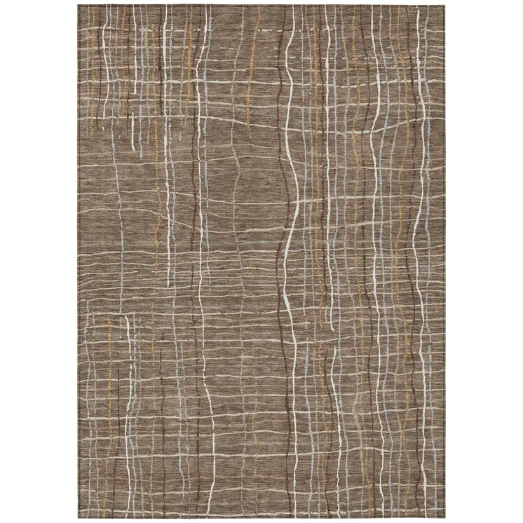 3' X 5' Taupe Brown And Ivory Striped Washable Indoor Outdoor Area Rug