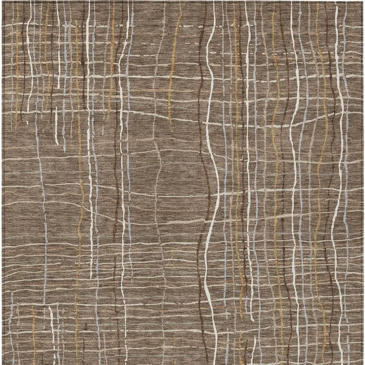 9' X 12' Taupe Brown And Ivory Striped Washable Indoor Outdoor Area Rug