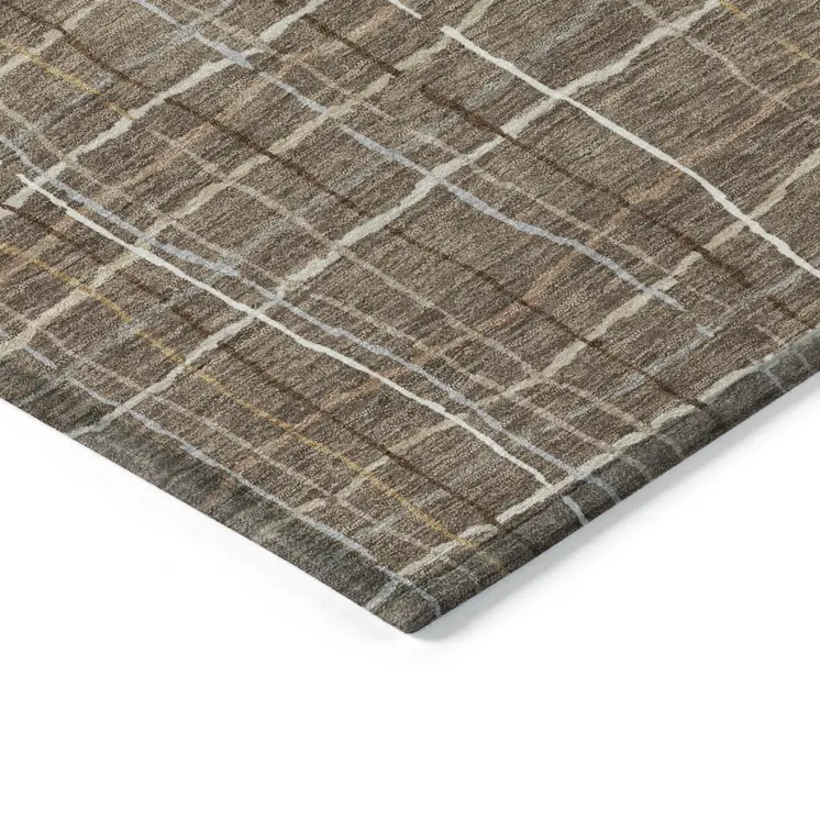 9' X 12' Taupe Brown And Ivory Striped Washable Indoor Outdoor Area Rug