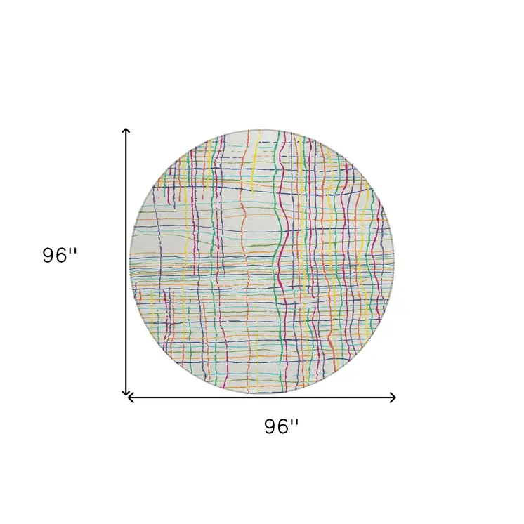 8' Pink Green And Yellow Round Striped Washable Indoor Outdoor Area Rug