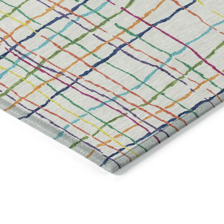 10' X 14' Pink Green And Yellow Striped Washable Indoor Outdoor Area Rug