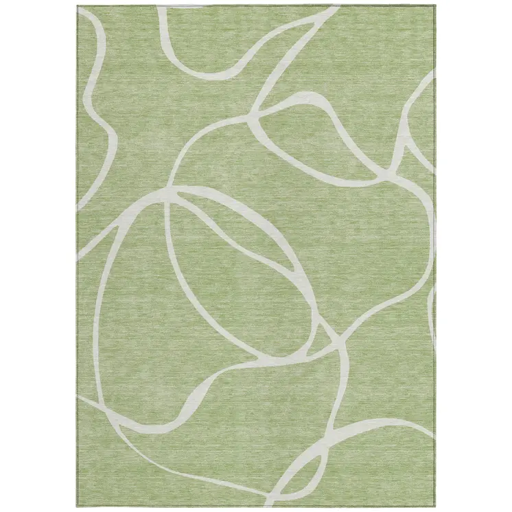 3' X 5' Artichoke Green And Ivory Abstract Washable Indoor Outdoor Area Rug