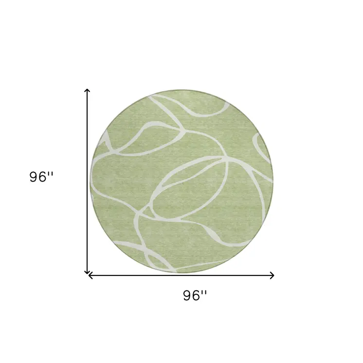 8' Artichoke Green And Ivory Round Abstract Washable Indoor Outdoor Area Rug