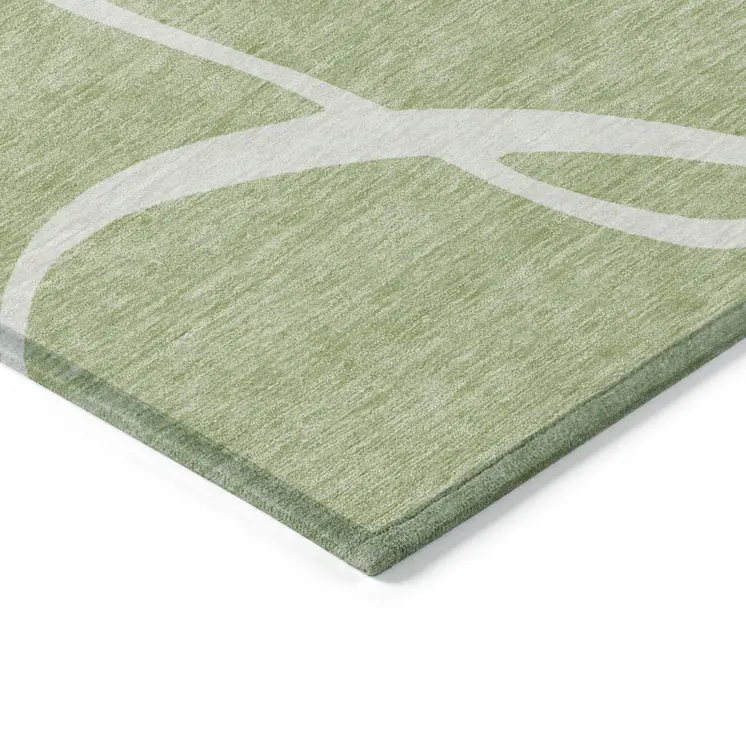 8' X 10' Artichoke Green And Ivory Abstract Washable Indoor Outdoor Area Rug