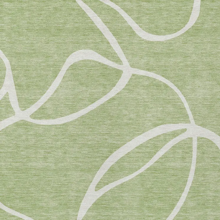 8' X 10' Artichoke Green And Ivory Abstract Washable Indoor Outdoor Area Rug