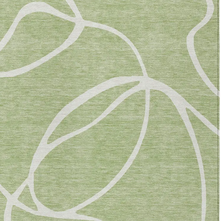 9' X 12' Artichoke Green And Ivory Abstract Washable Indoor Outdoor Area Rug