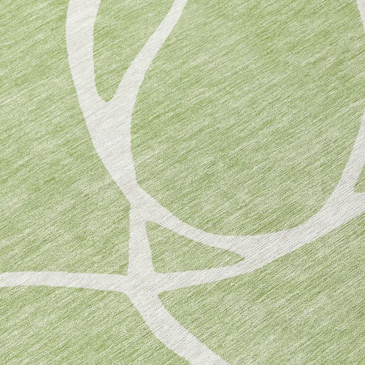 9' X 12' Artichoke Green And Ivory Abstract Washable Indoor Outdoor Area Rug