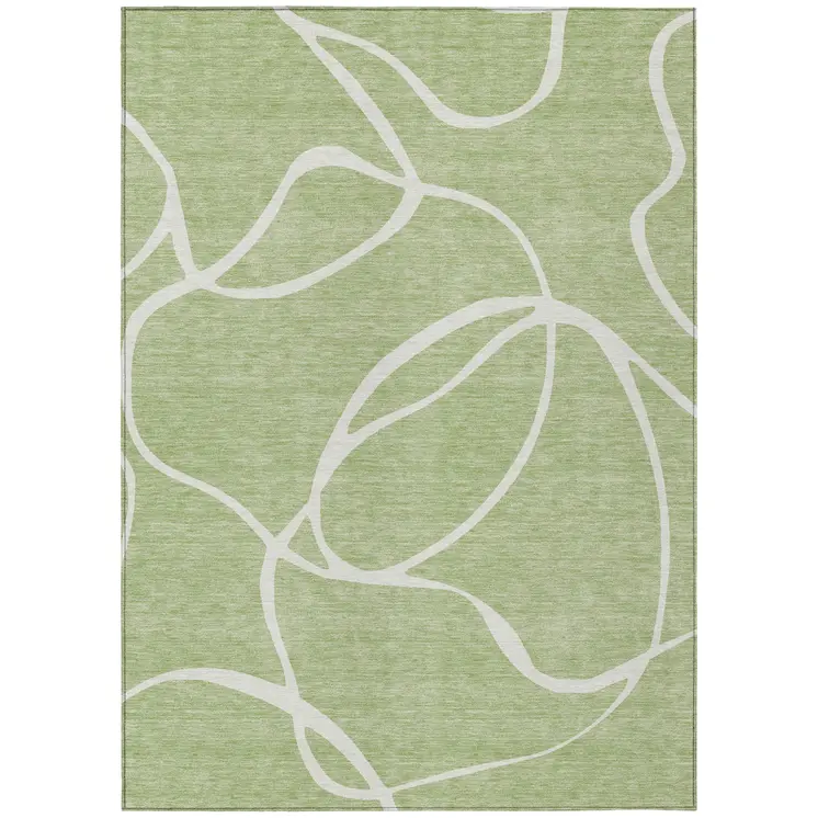 10' X 14' Artichoke Green And Ivory Abstract Washable Indoor Outdoor Area Rug