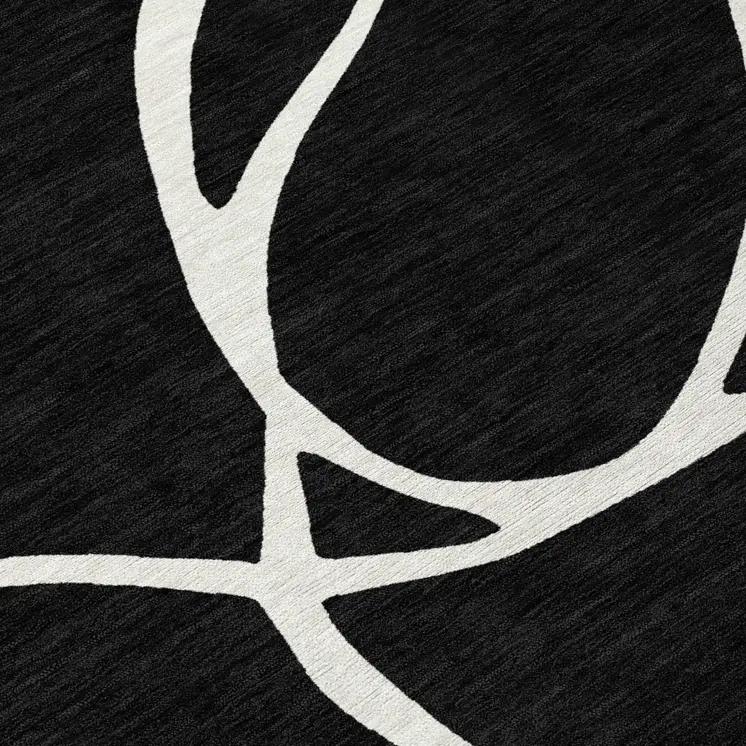 10' X 14' Black And Ivory Abstract Washable Indoor Outdoor Area Rug