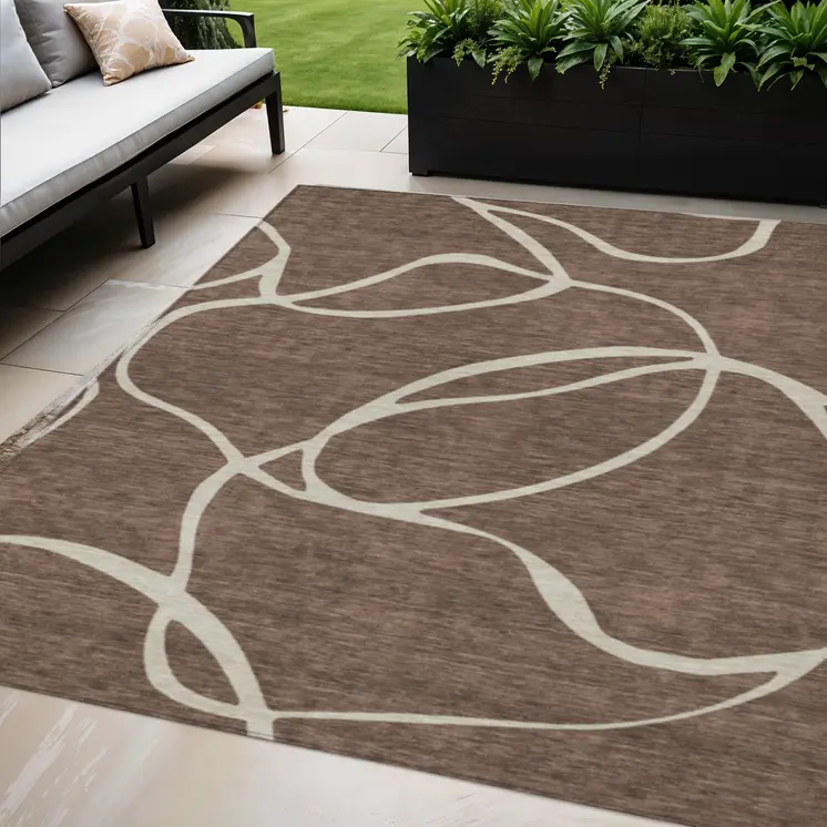 5' X 8' Brown And Beige Abstract Washable Indoor Outdoor Area Rug