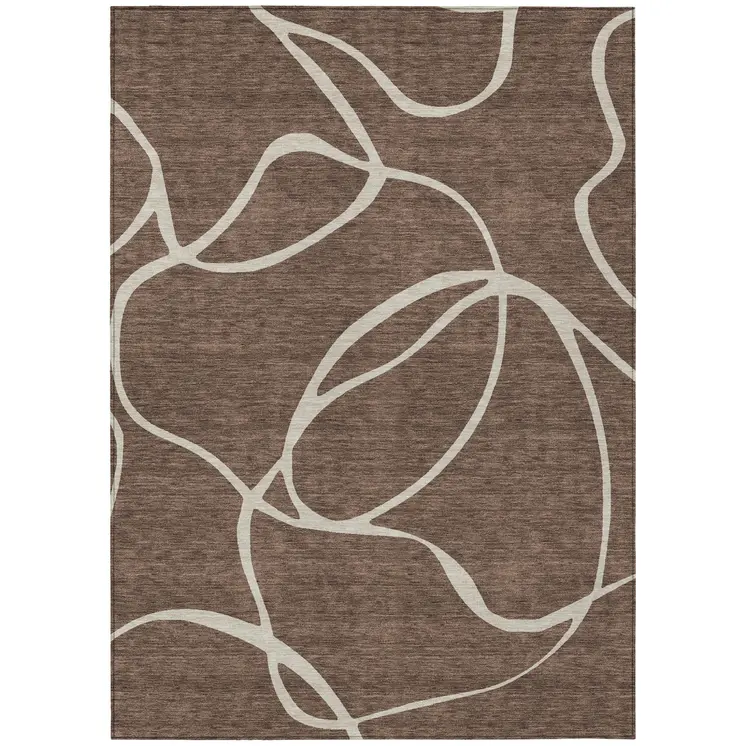 5' X 8' Brown And Beige Abstract Washable Indoor Outdoor Area Rug