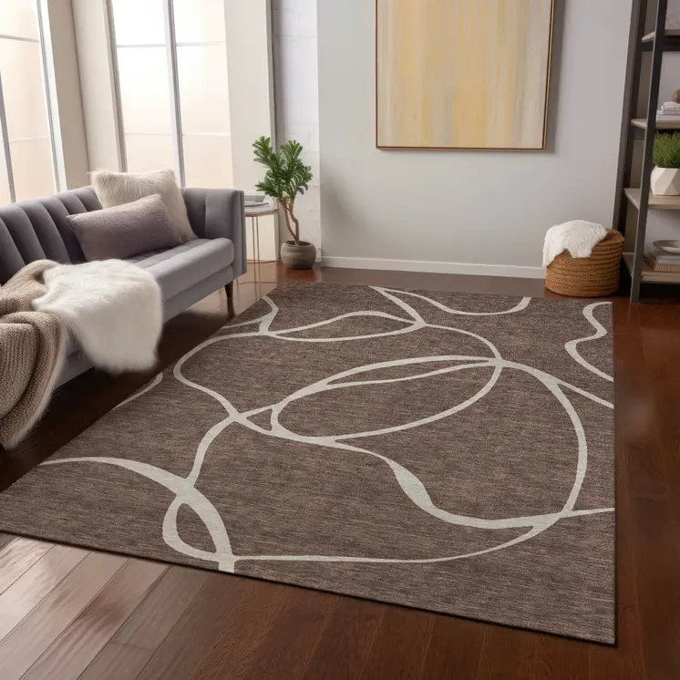 5' X 8' Brown And Beige Abstract Washable Indoor Outdoor Area Rug