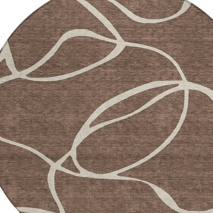 8' Brown And Beige Round Abstract Washable Indoor Outdoor Area Rug