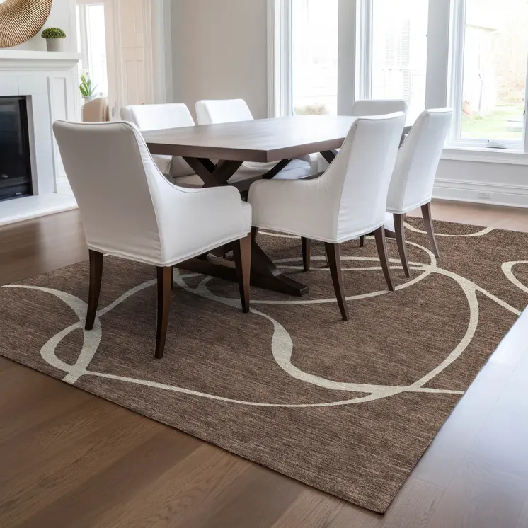 9' X 12' Brown And Beige Abstract Washable Indoor Outdoor Area Rug