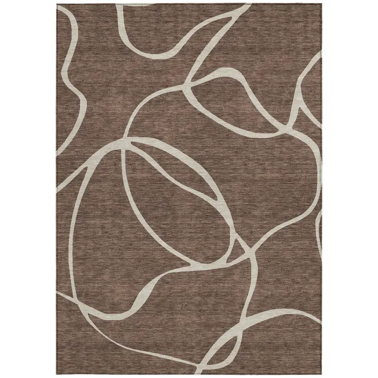10' X 14' Brown And Beige Abstract Washable Indoor Outdoor Area Rug