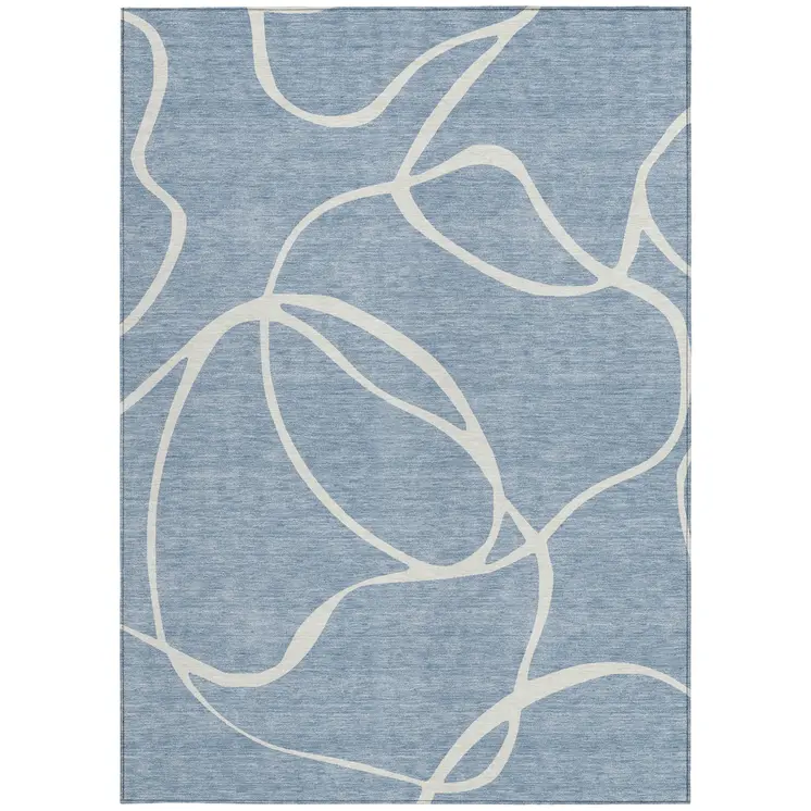 5' X 8' Denim Blue And Ivory Abstract Washable Indoor Outdoor Area Rug
