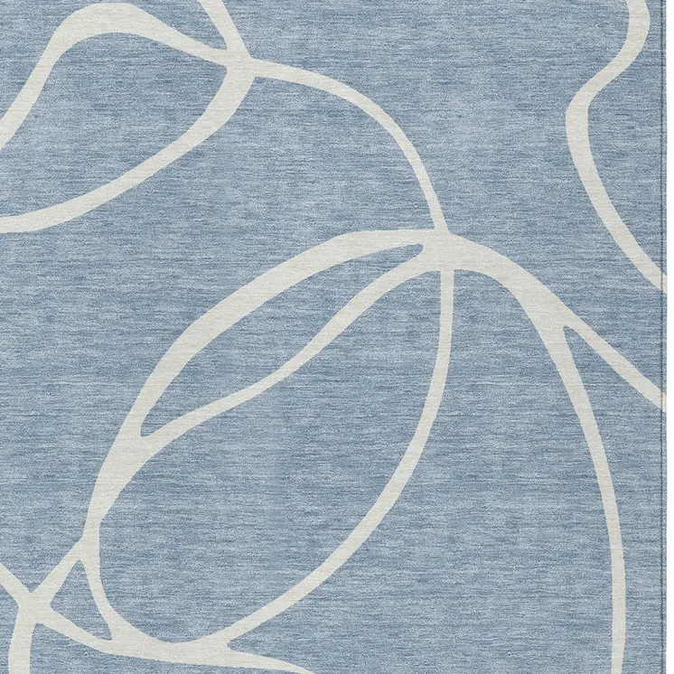 8' X 10' Denim Blue And Ivory Abstract Washable Indoor Outdoor Area Rug