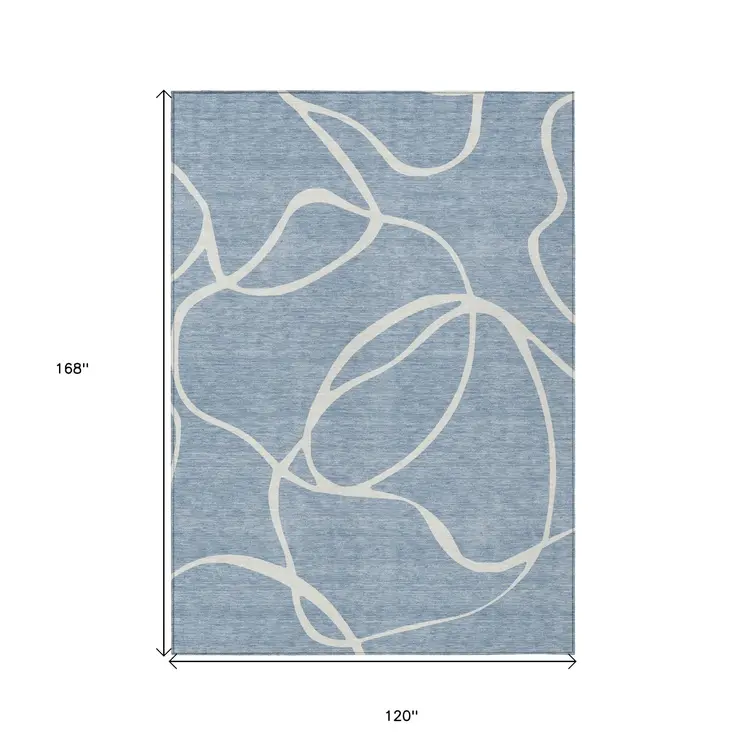 10' X 14' Denim Blue And Ivory Abstract Washable Indoor Outdoor Area Rug