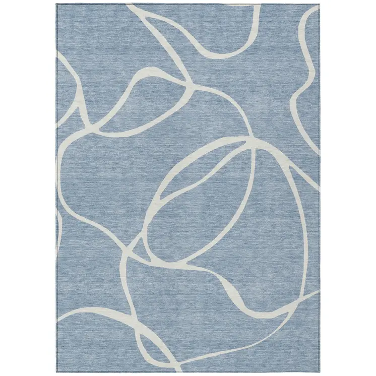 10' X 14' Denim Blue And Ivory Abstract Washable Indoor Outdoor Area Rug