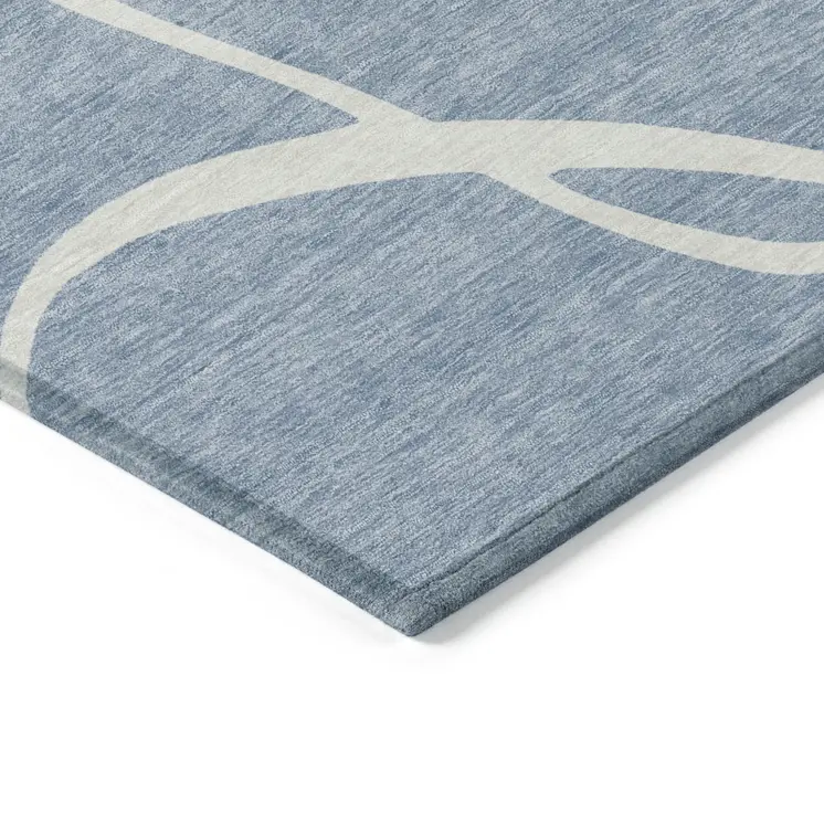 10' X 14' Denim Blue And Ivory Abstract Washable Indoor Outdoor Area Rug