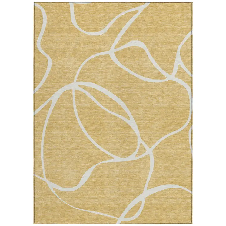 3' X 5' Gold And Ivory Abstract Washable Indoor Outdoor Area Rug