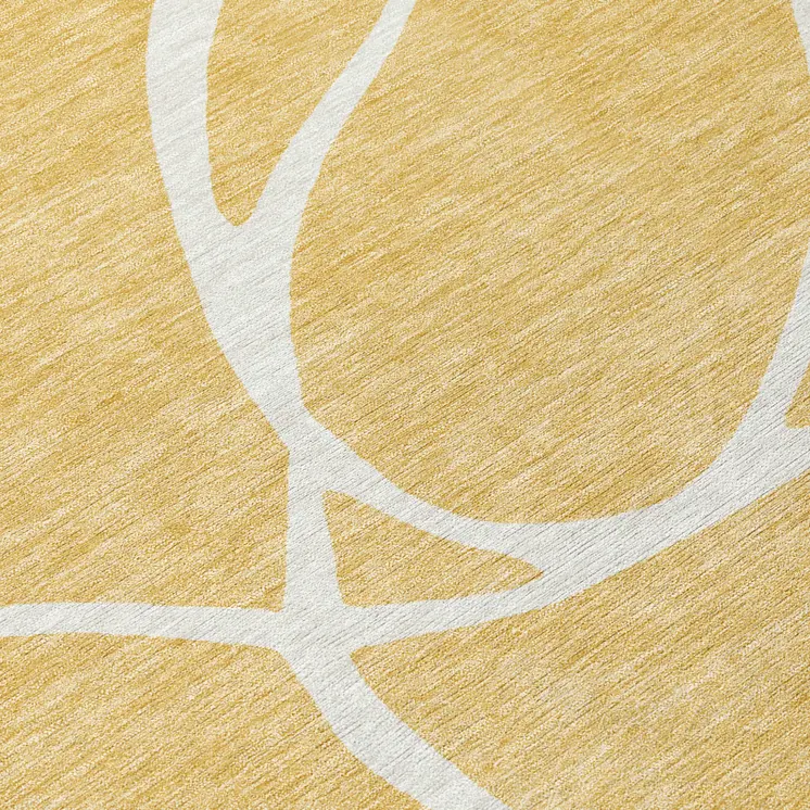 3' X 5' Gold And Ivory Abstract Washable Indoor Outdoor Area Rug
