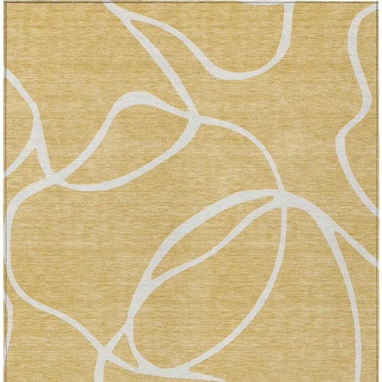 5' X 8' Gold And Ivory Abstract Washable Indoor Outdoor Area Rug