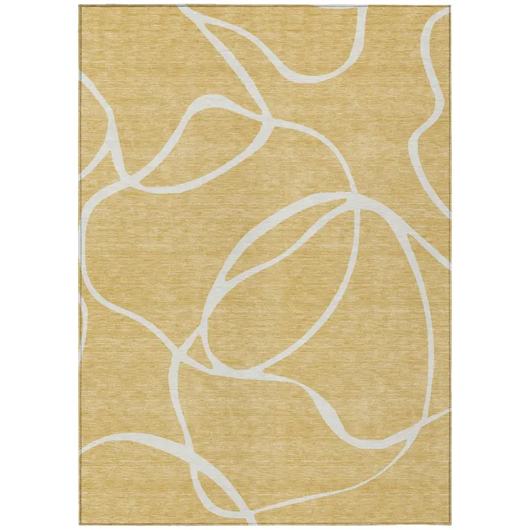 5' X 8' Gold And Ivory Abstract Washable Indoor Outdoor Area Rug
