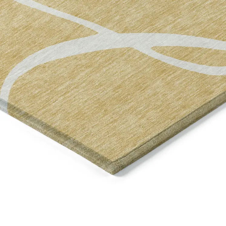 5' X 8' Gold And Ivory Abstract Washable Indoor Outdoor Area Rug