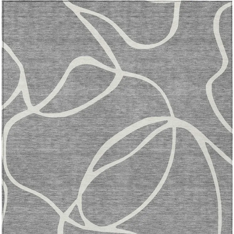3' X 5' Gray And Ivory Abstract Washable Indoor Outdoor Area Rug