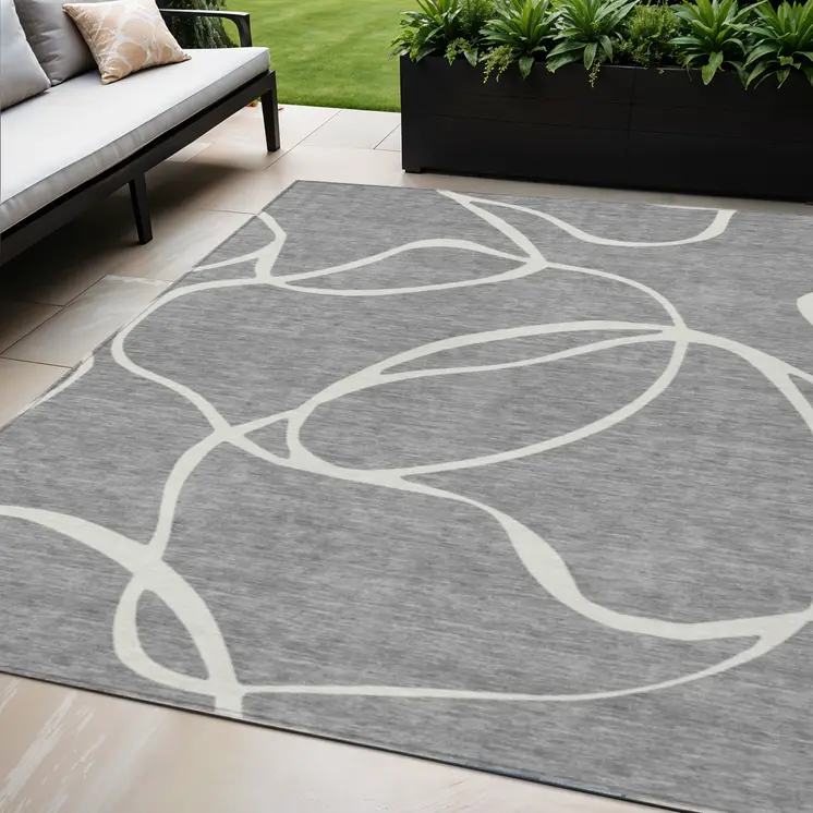 5' X 8' Gray And Ivory Abstract Washable Indoor Outdoor Area Rug