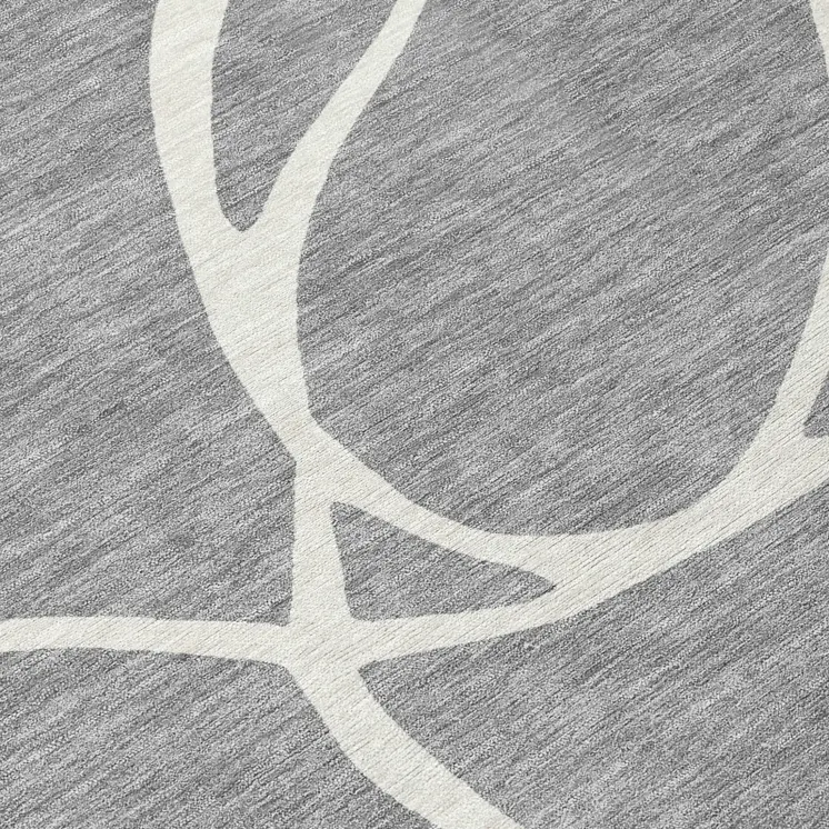 8' Gray And Ivory Round Abstract Washable Indoor Outdoor Area Rug