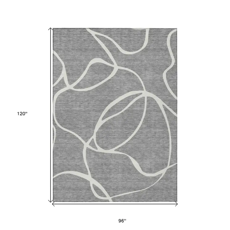 8' X 10' Gray And Ivory Abstract Washable Indoor Outdoor Area Rug