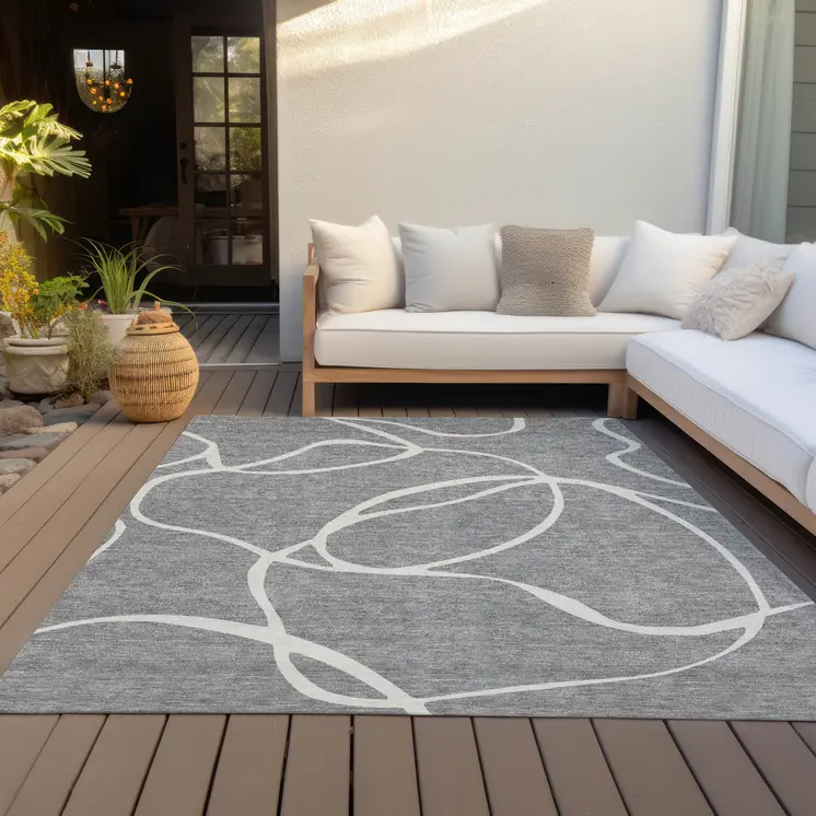8' X 10' Gray And Ivory Abstract Washable Indoor Outdoor Area Rug