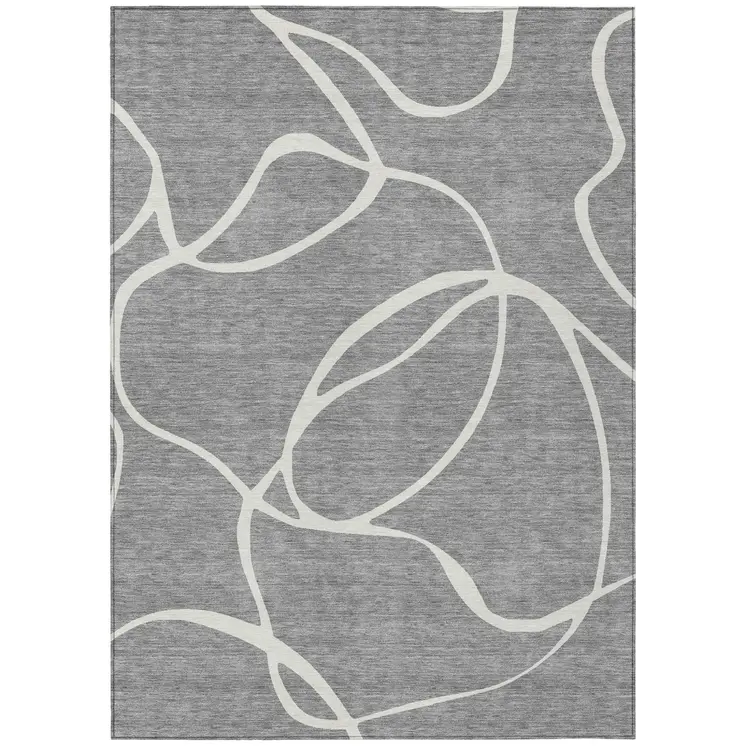 8' X 10' Gray And Ivory Abstract Washable Indoor Outdoor Area Rug